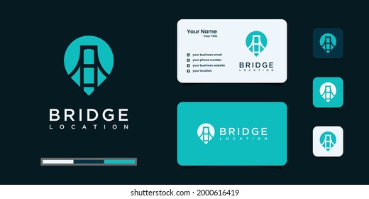 Bridge and pin logo combination with business card design