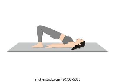 Bridge Pose, Beautiful girl practice Setu Bandha Sarvangasana. Young attractive woman practicing yoga exercise. working out, black wearing sportswear, grey pants and top, calmness and relax.