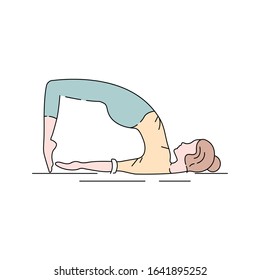 Bridge Pose Setu Bandha Sarvangasana color line icon. Inverted back-bending asana in hatha yoga and modern yoga as exercise. UI UX GUI design element. Editable stroke.