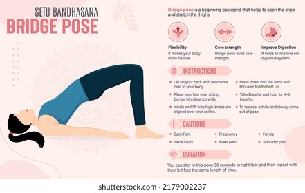 Bridge Pose Yoga Guide and benefits-vector illustration