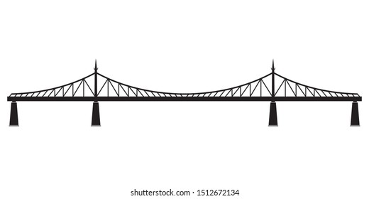 Bridge in retro style. Side view. Black silhouette of bridge. Vector illustration.