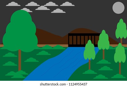 Bridge And River At night
