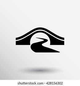 bridge and river stylized symbol icon sign.
