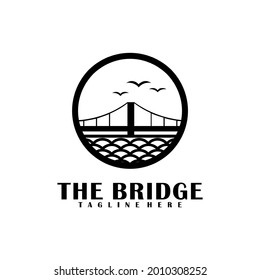 bridge and river symbol badge vector logo design