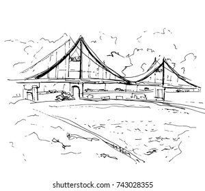 bridge with a river vector illustration 