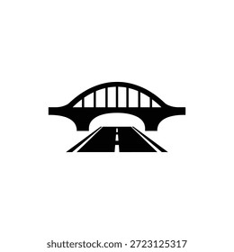 Ícone de glifo de ponte e estrada que representa o projeto de infraestrutura ou de engenharia civil