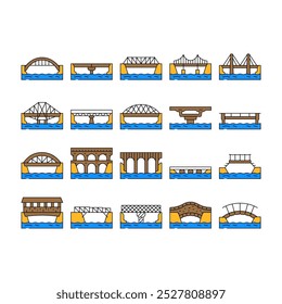 Vector Ilustraciones Arco de la ciudad, metal de construcción, estructura de acero del ferrocarril del viaducto, color de la construcción del río del puente de suspensión del puente levadizo