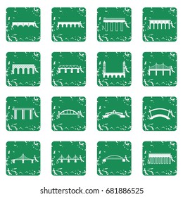 Bridge set in grunge style green isolated vector illustration