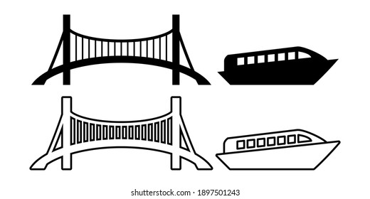 Bridge, ship illustration icon vector set