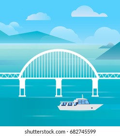 Bridge and ship on a broad river