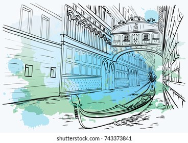 Bridge of Sighs, Venice, watercolor design