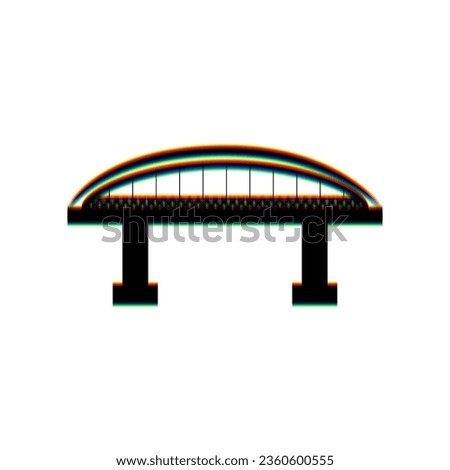 Bridge sign. Black Icon with vertical effect of color edge aberration at white background. Illustration.
