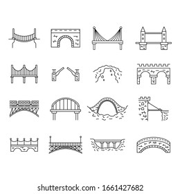 Bridge Sign Black Thin Line Icon Set Different Type Include of Arch and Drawbridge. Vector illustration of Icons