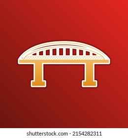 Bridge sign. Golden gradient Icon with contours on redish Background. Illustration.