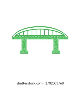 Bridge sign. Green scribble Icon with solid contour on white background. Illustration.