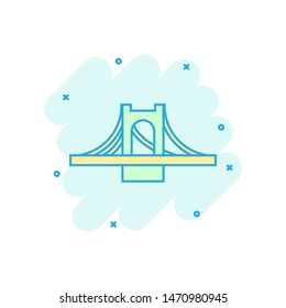 Bridge sign icon in comic style. Drawbridge vector cartoon illustration on white isolated background. Road business concept splash effect.