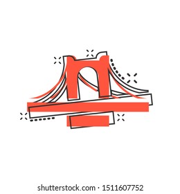 Bridge sign icon in comic style. Drawbridge vector cartoon illustration on white isolated background. Road business concept splash effect.
