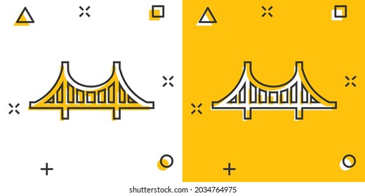 Bridge sign icon in comic style. Drawbridge vector cartoon illustration on white isolated background. Road business concept splash effect.