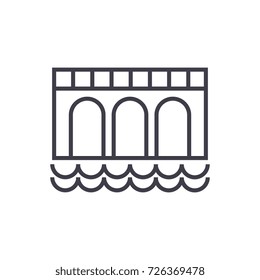 bridge sign vector line icon, sign, illustration on background, editable strokes