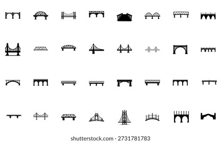 silhueta de ponte ícone conjunto vetor e ilustração