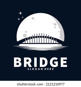 bridge silhouette with moon logo design