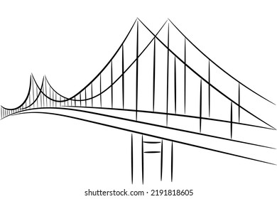 Bridge sketch, flat vector, isolate on white, graphic line art