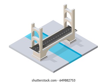 The bridge skyway of urban infrastructure is isometric for games, applications of inspiration and creativity. City transport organization objects in 3D dimensional form