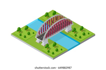 The bridge skyway of urban infrastructure is isometric for games, applications of inspiration and creativity. City transport organization objects in 3D dimensional form