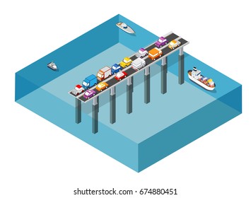 The bridge skyway of urban infrastructure is isometric for games, applications of inspiration and creativity. City transport organization objects in 3D dimensional form