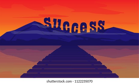 bridge to success concept.mountain of success.business background concept.success word on top of mountain.