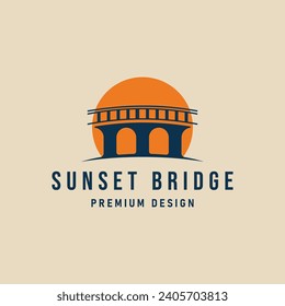 bridge sunset logo vector symbol illustration design, creative bridge logo design template