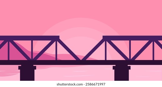 Bridge at Sunset. Minimalist Vector Illustration.