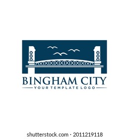 Bridge with Three Flying Birds icon. Logo design. Vector Illustration.