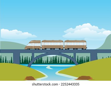 Brücke durch Fluss und Zug auf ihm