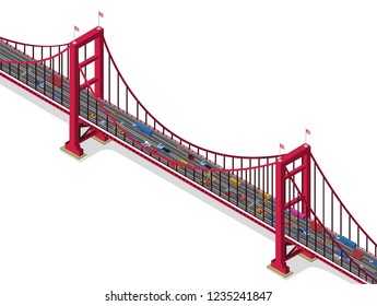 Bridge with traffic Isometric view