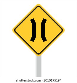 Bridge traffic sign. Traffic safety signs are orange. road narrowing traffic signs