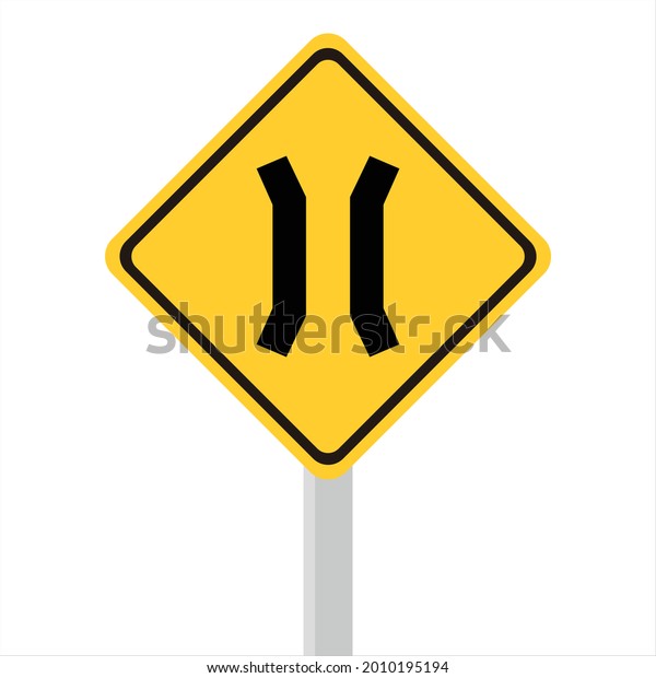 Bridge traffic sign. Traffic safety signs\
are orange. road narrowing traffic\
signs