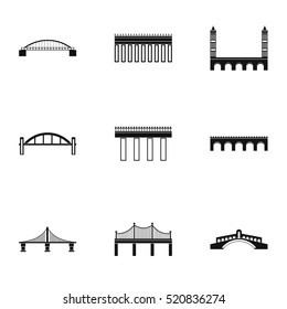 Bridge transition icons set. Simple illustration of 9 bridge transitions vector icons for web
