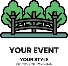 A bridge with trees in the background. The bridge is a part of a park. The park is a place for people to relax and enjoy nature