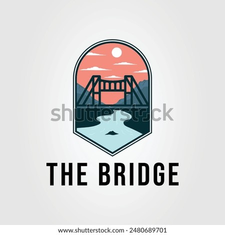 bridge or trestle over the river with landscape logo vector illustration design 