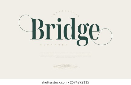 Bridge typography beauty fashion elegant minimalist serif italic fonts decorative wedding vintage retro logos. Minimal luxury font alphabet logo. Vector illustration