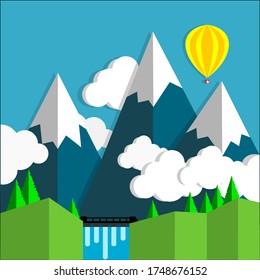 a bridge under snowy mountains flat design 