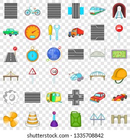 Bridge under tunnel icons set. Cartoon style of 36 bridge under tunnel vector icons for web for any design