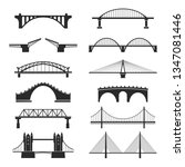 Bridge urban construction set, city landmark view. Transportation structure. Vector bridge illustration isolated on white background
