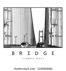 Bridge - vector graphic image.  Beautiful vector illustration of a long steel suspension bridge, architecture located in North America, Mackinac, Michigan.