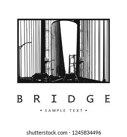 Bridge - vector graphic image.  Beautiful vector illustration of a long steel suspension bridge, architecture located in North America, Mackinac, Michigan.