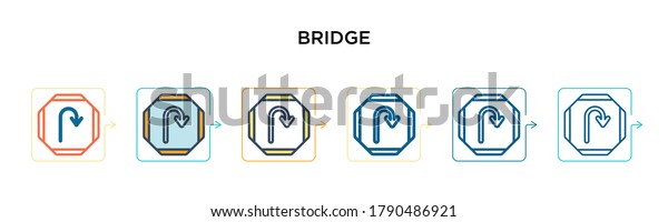 Bridge\
vector icon in 6 different modern styles. Black, two colored bridge\
icons designed in filled, outline, line and stroke style. Vector\
illustration can be used for web, mobile,\
ui
