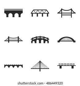 Bridge vector icons. Simple illustration set of 9 bridge elements, editable icons, can be used in logo, UI and web design