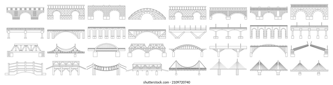 Bridge vector illustration on white background. Vector outline set icon river construction. Isolated outline set icon bridge.