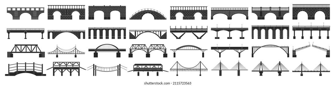 Bridge vector illustration on white background. Vector black set icon river construction. Isolated black set icon bridge.